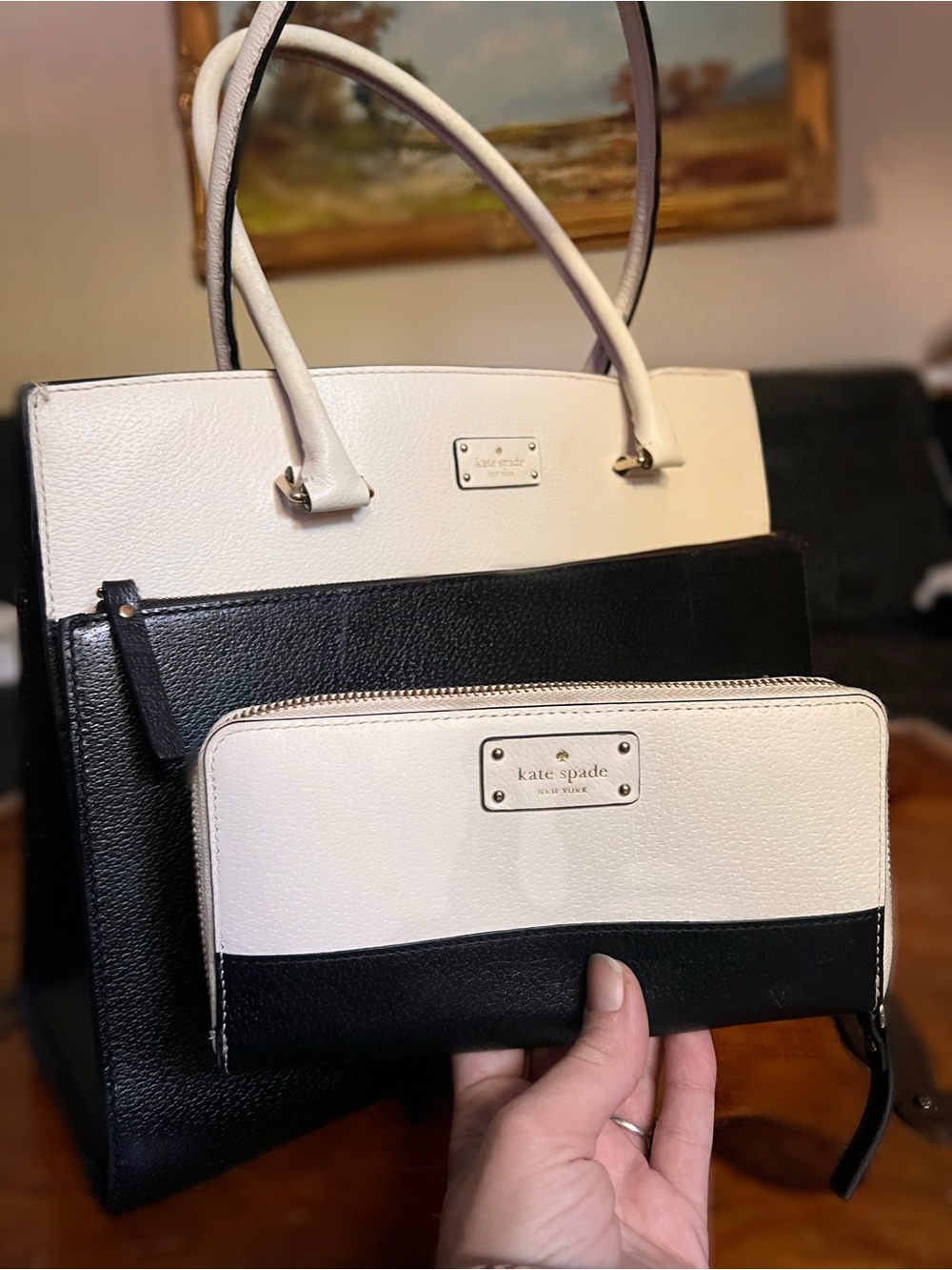 Kate Spade Grove Street Caley Satchel & Neda Wallet Set - 14k Gold Hardware 🤍🖤
